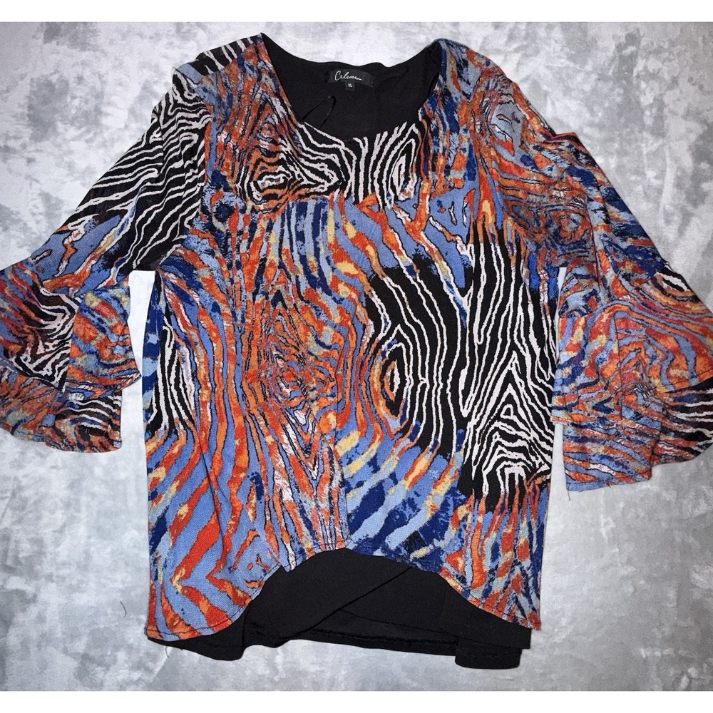 Calessa Women's Size XL Zebra Animal Pattern Tunic Top Flowey Safari Mature